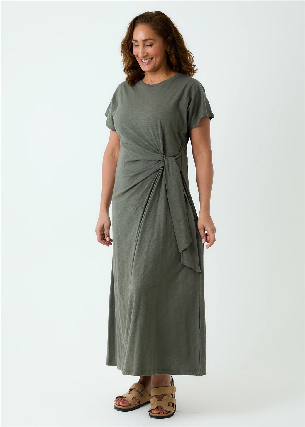 Slub Jersey  Knot Front Maxi Dress - S/M
