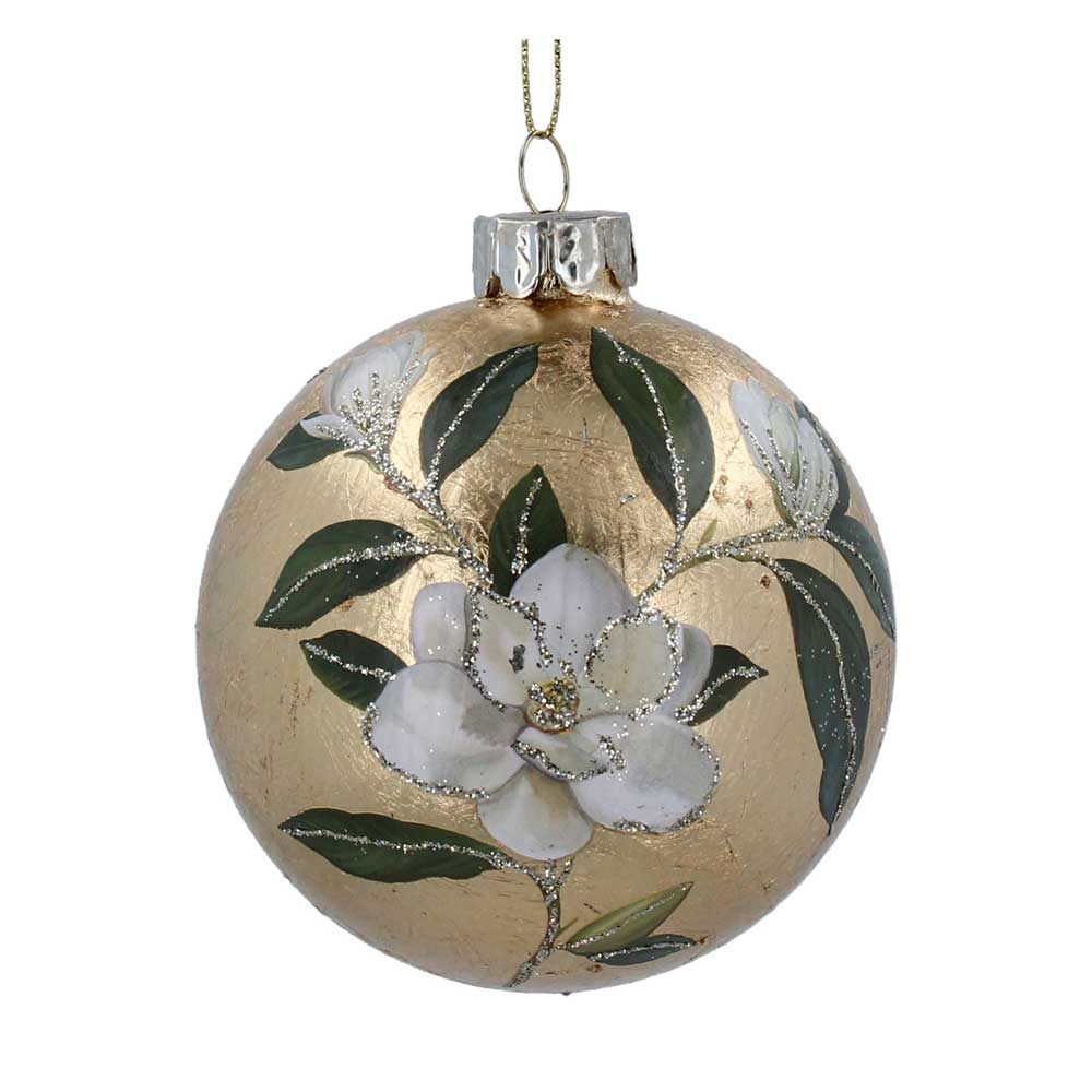 Antique Gold Magnolia Glass Ball