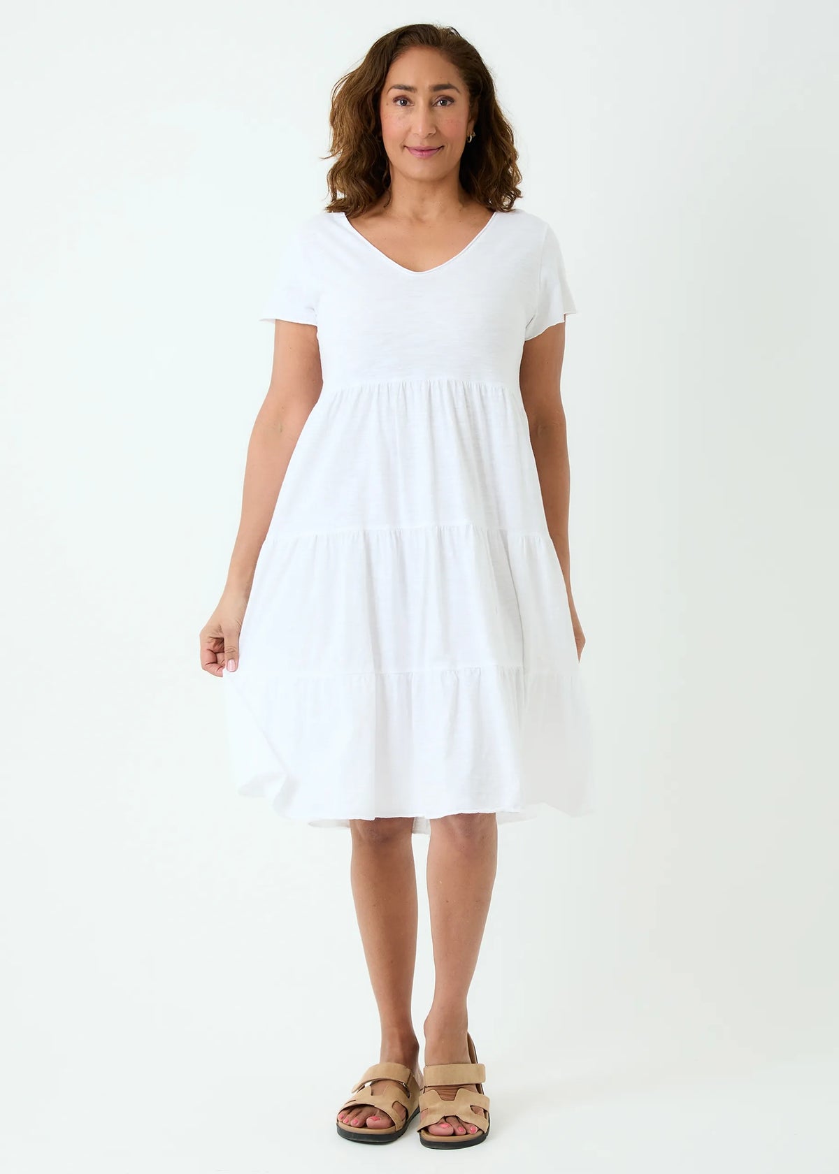 Slub Jersey Tiered Sun Dress White