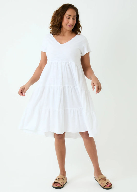 Slub Jersey Tiered Sun Dress White