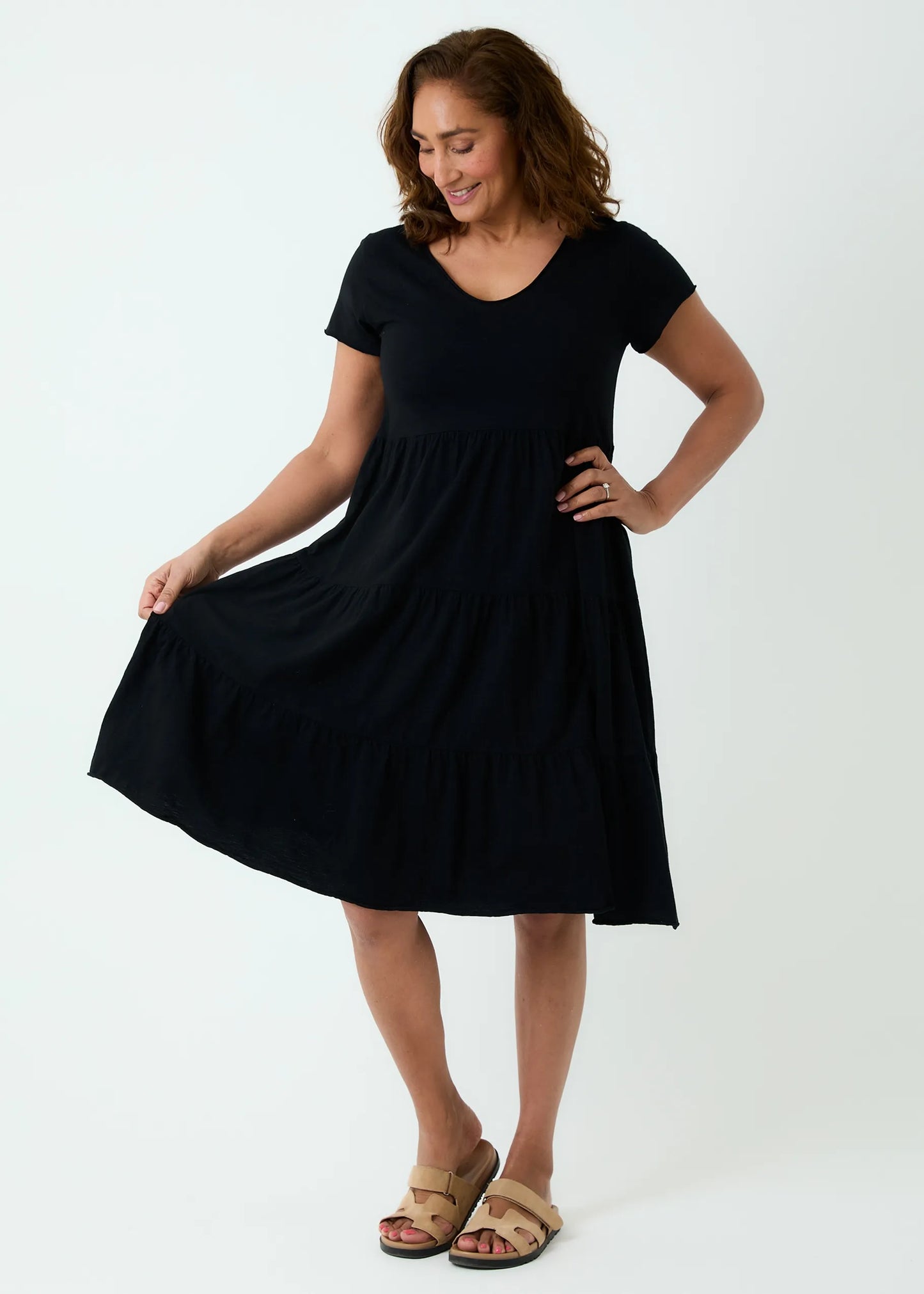 Slub Jersey Tiered Sun Dress Black