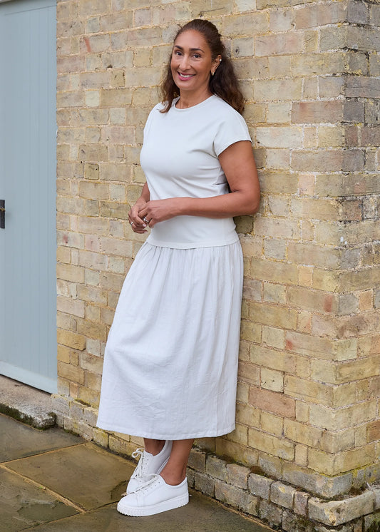 Ecru Plisse Skirt T-Shirt Dress M/L