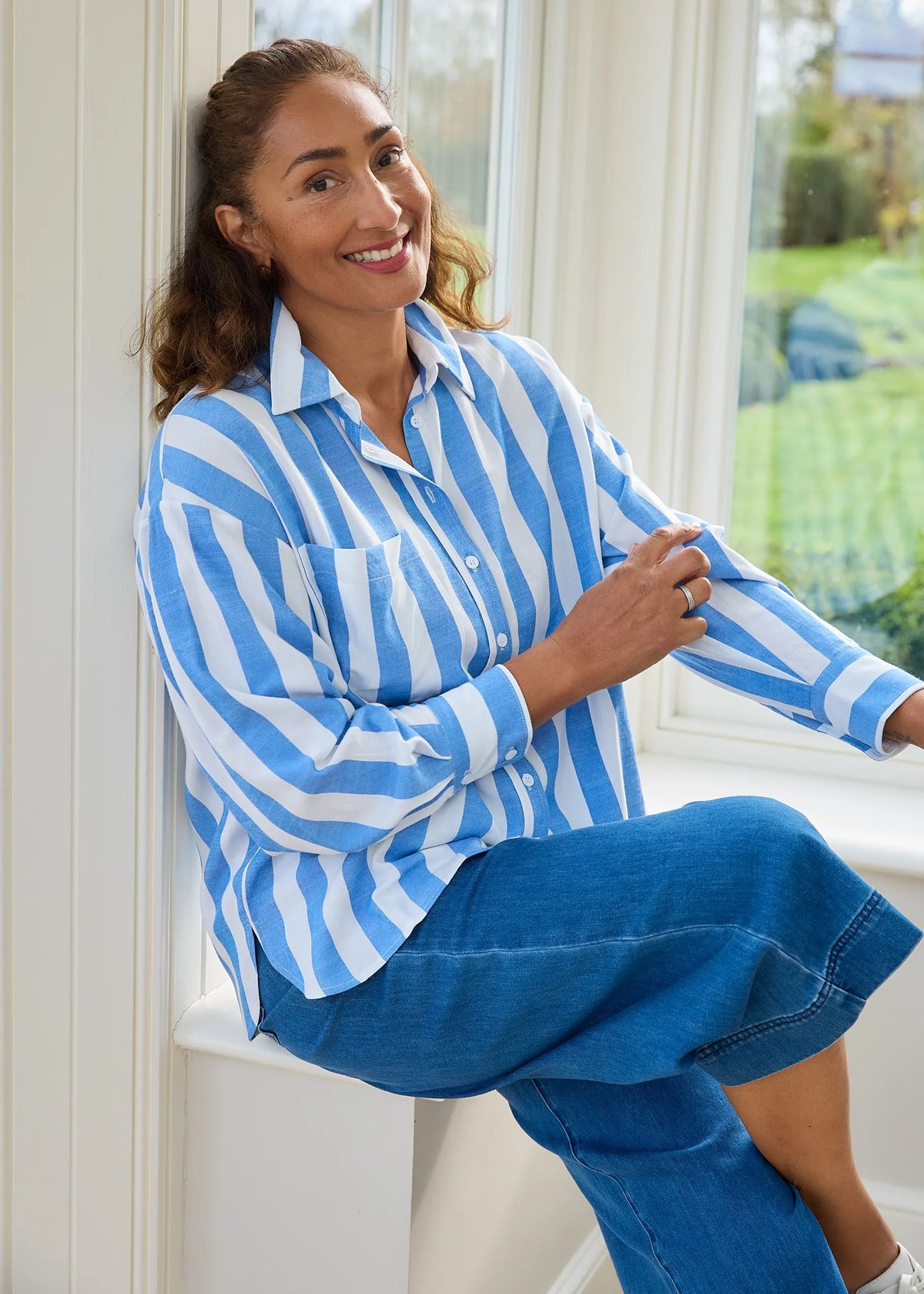 Royal Blue Wide Stripe Patch Pocket Shirt