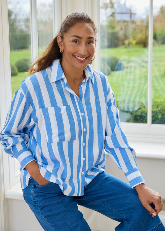 Royal Blue Wide Stripe Patch Pocket Shirt