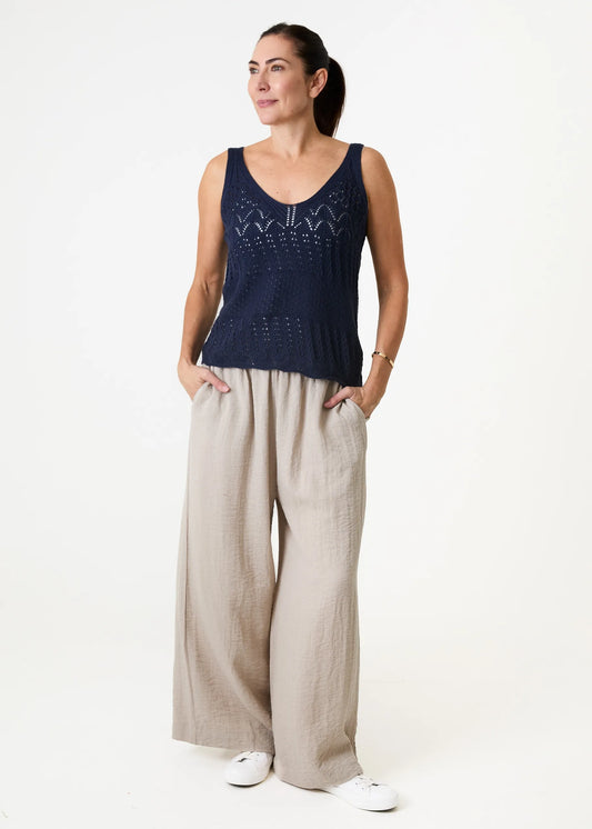 Navy Cotton Mix Pointelle V Neck Vest Top
