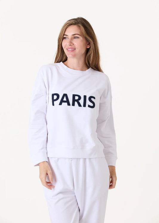 Paris Embroidery Crew Neck Sweatshirt (loose) WHITE