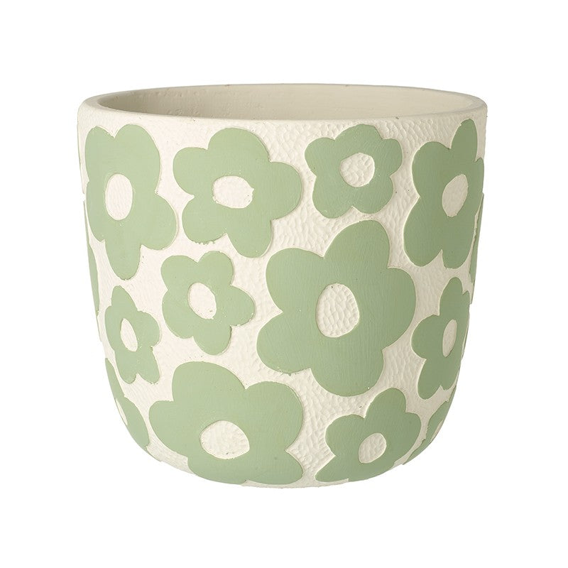 LARGE GREEN FLOWER PATTERN FLOWER POT