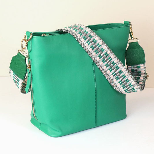 Emerald Vegan Leather shoulder bag with zig-zag strap