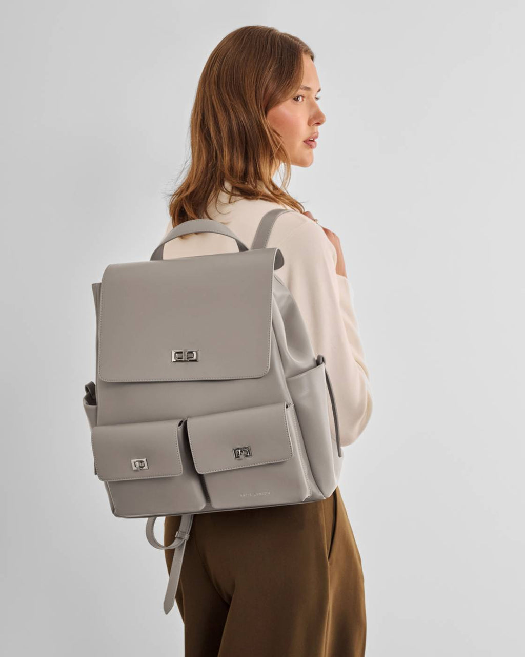 Tara Twist Lock Backpack Silver Mink