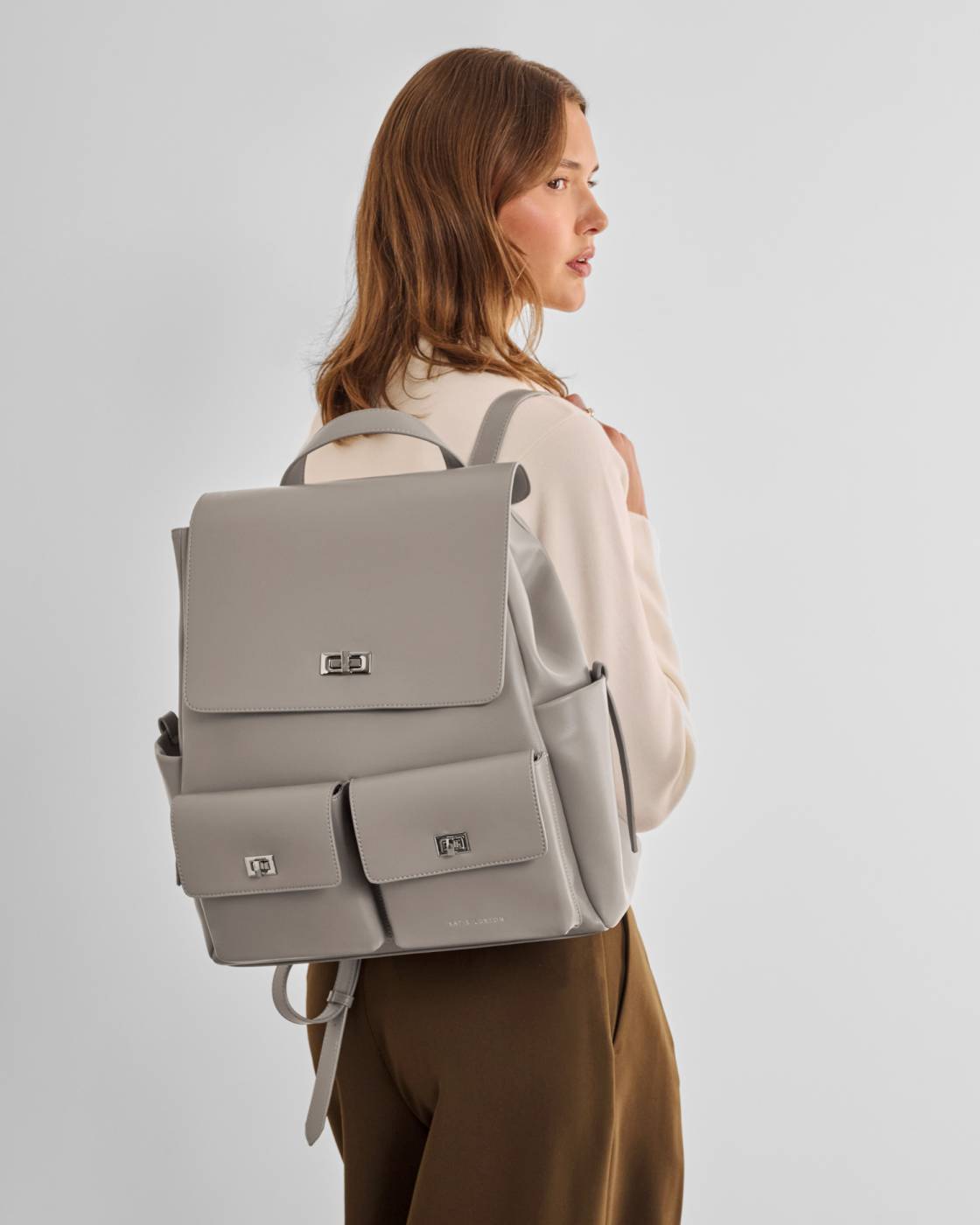 Tara Twist Lock Backpack Silver Mink