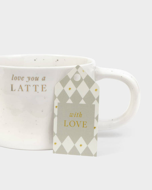 SPECKLED SENTIMENT GIFT TAG MUG | LOVE YOU A LATTE