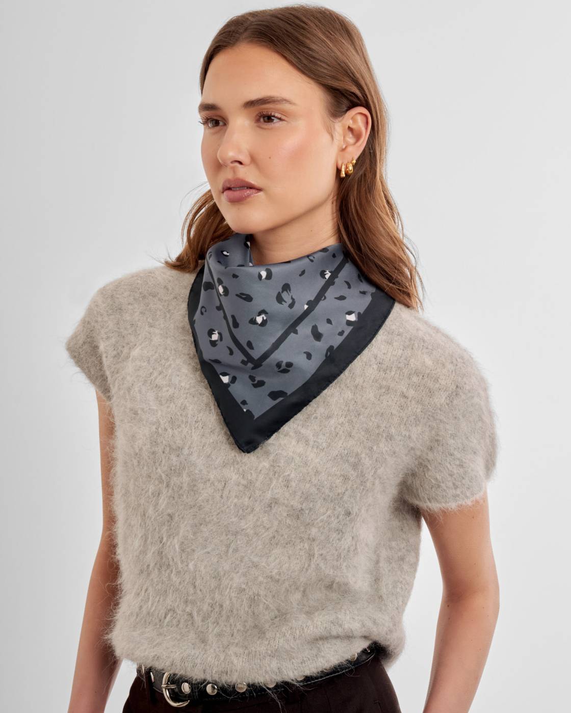 Satin Multiway Scarf - Small Leopard Navy/Black