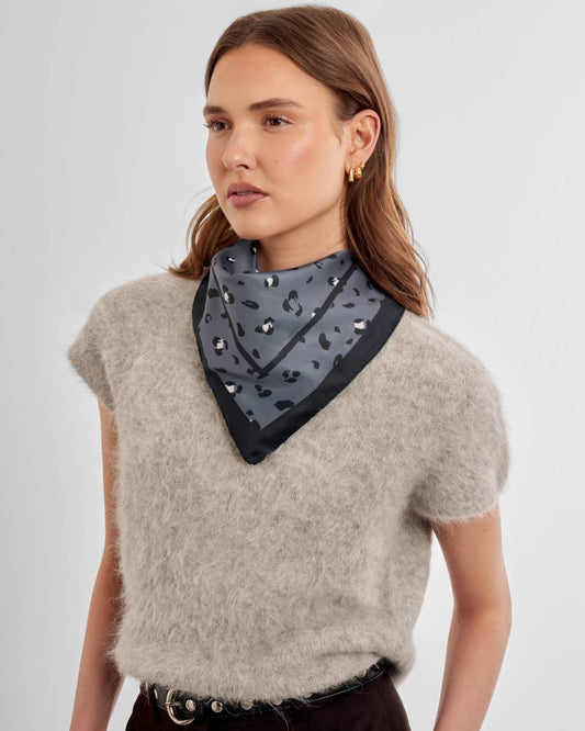 Satin Multiway Scarf - Small Leopard Navy/Black