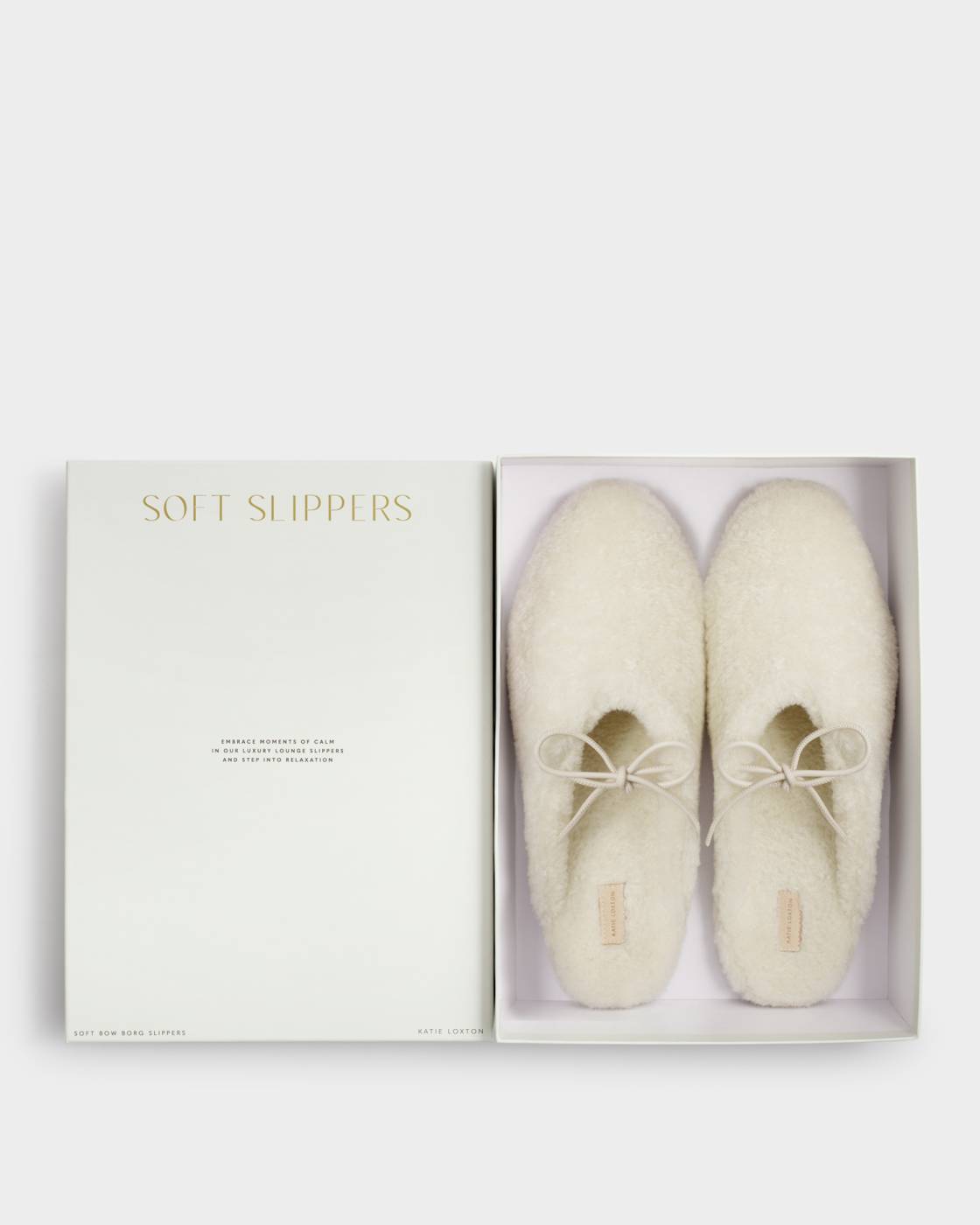 Boxed Soft Bow Borg Slippers- Large (7-8) Off White