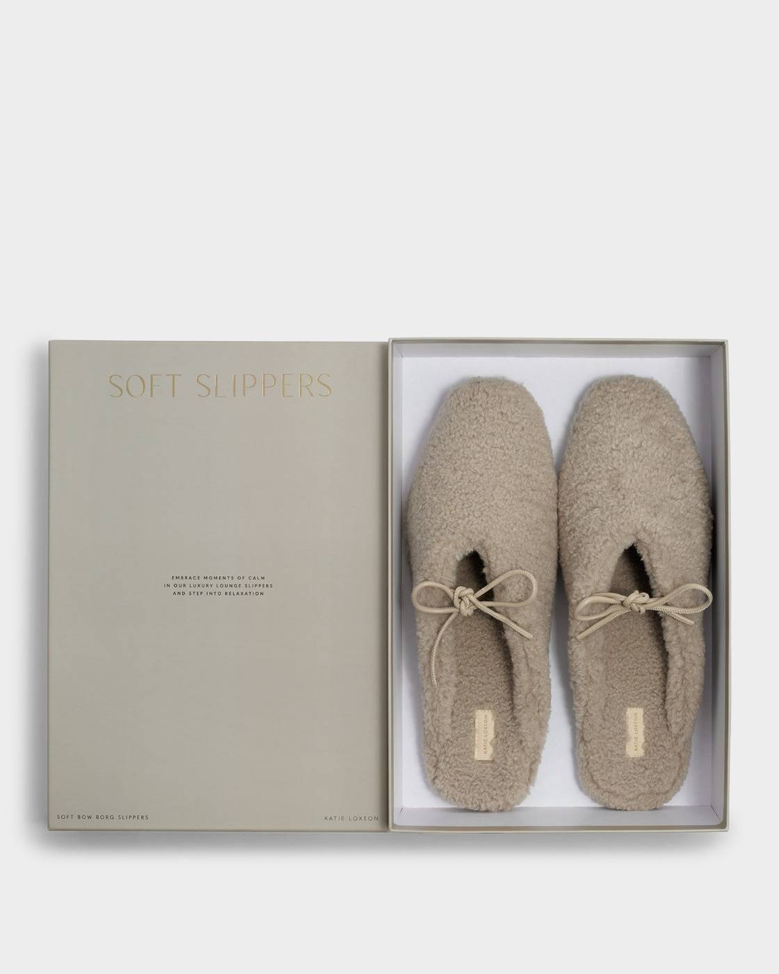 Gift Boxed Borg Slippers - Taupe Large (7-8)