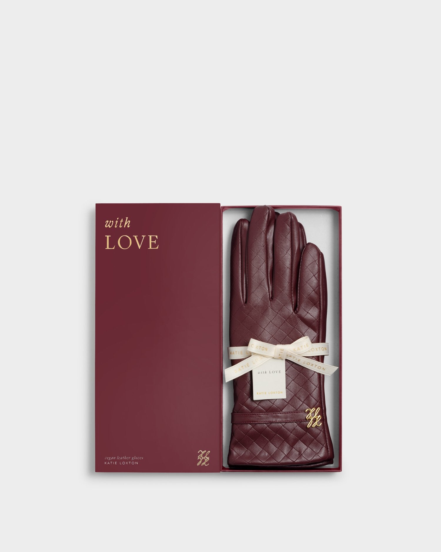 Boxed Faux Leather Gloves -  Cherry Woven