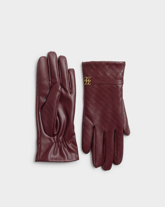 Boxed Faux Leather Gloves -  Cherry Woven