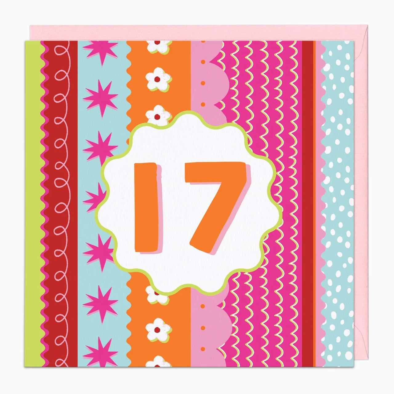 Fluro Wiggles Pink Age 17 Birthday Card