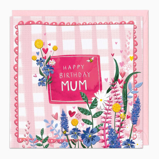 Gingham Floral Mum Birthday Card