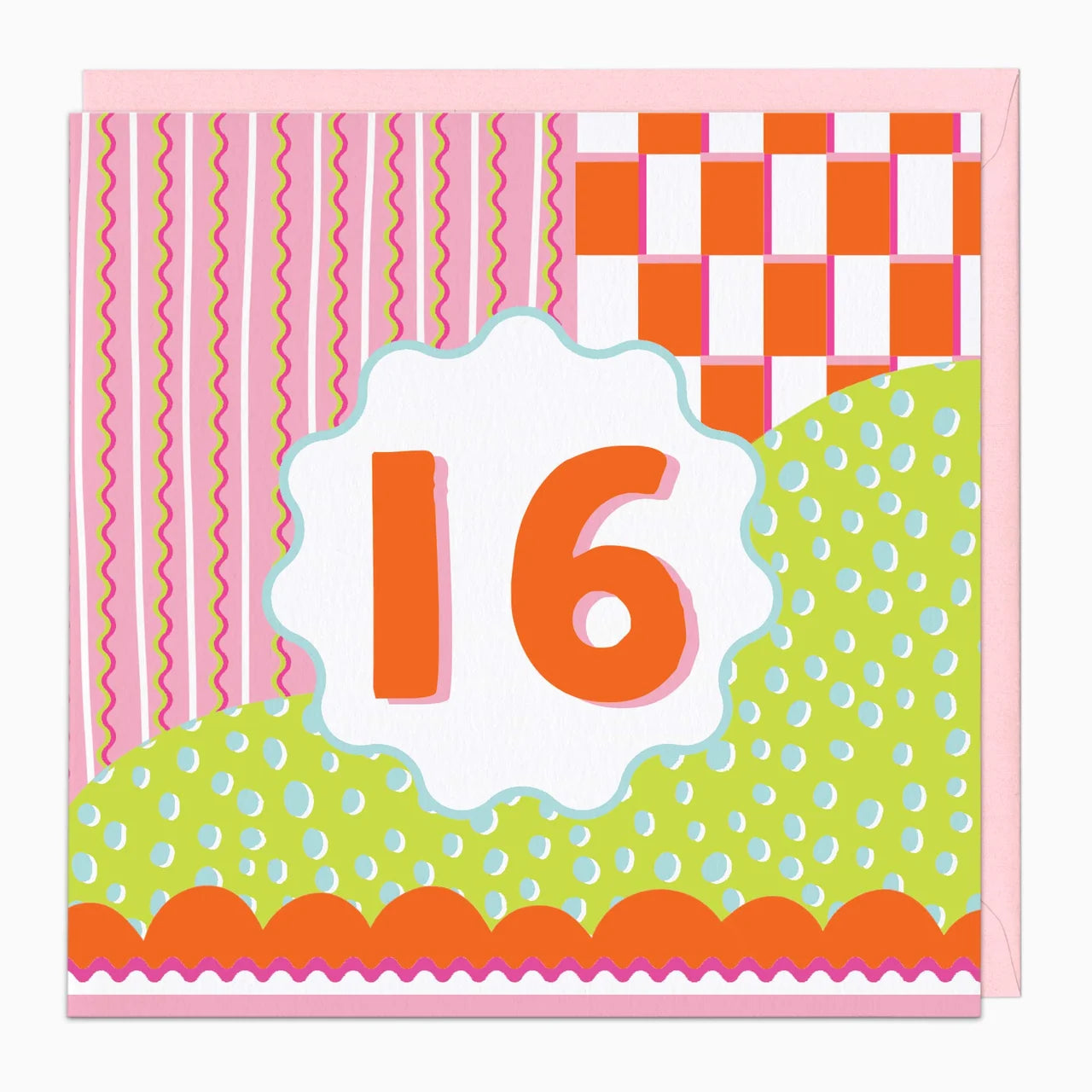 Fluro Wiggles Pink Age 16 Birthday Card