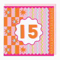 Fluro Stars Purple Age 15 Birthday Card