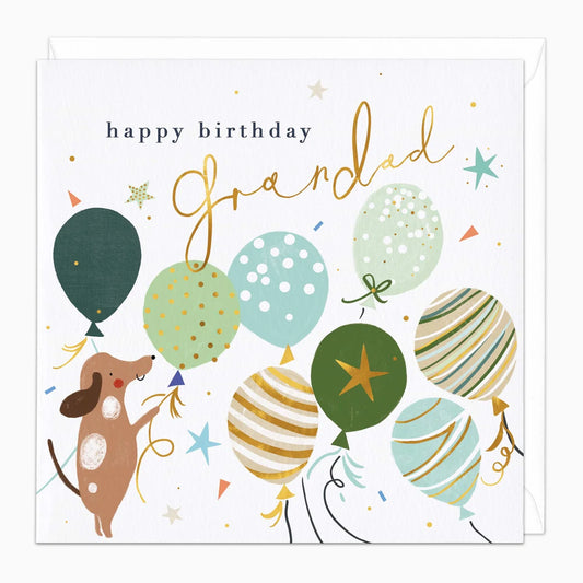 Puppy with Balloons Grandad Birthday Card