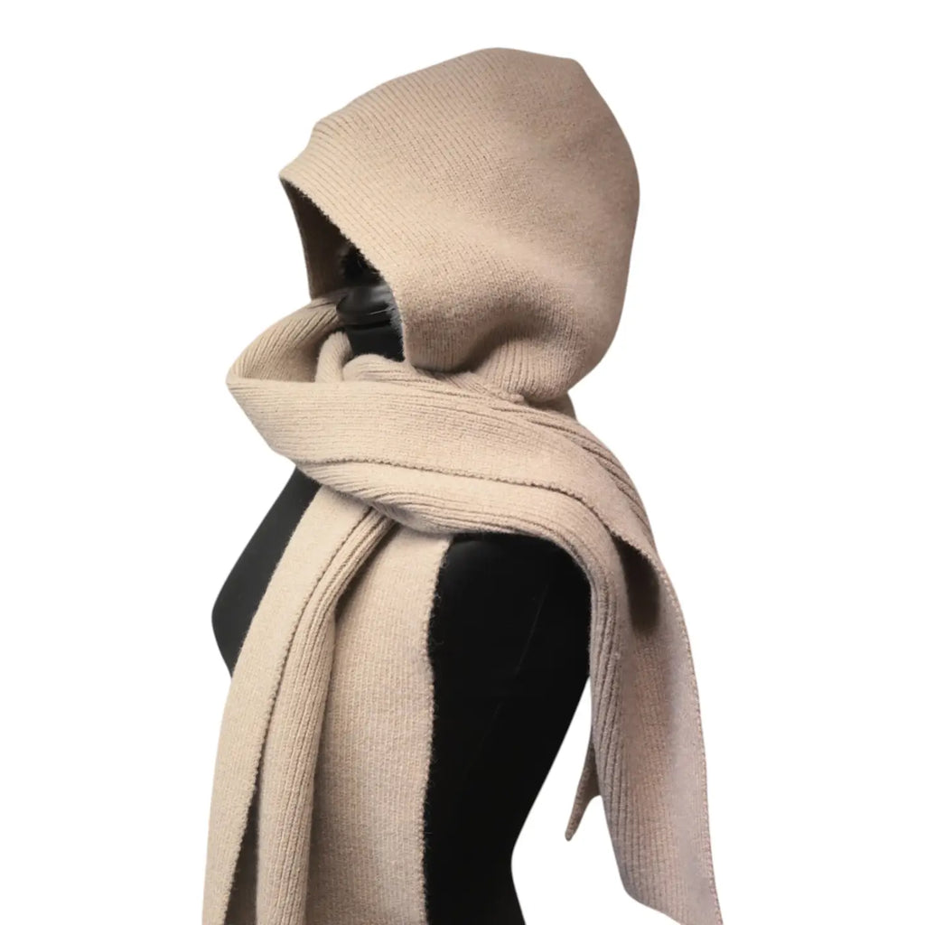 Oatmeal Rib Knit Hooded Scarf