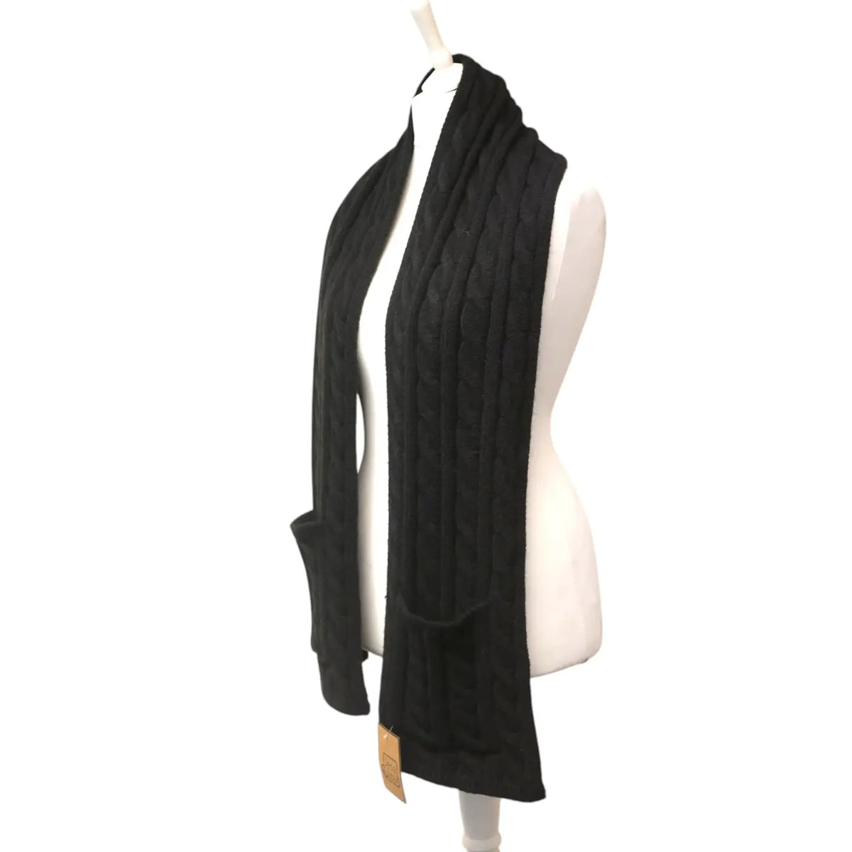 Black Cable Knit Pocket Scarf