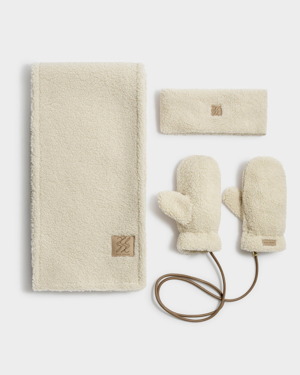 TEDDY MITTENS WITH CORD CREAM