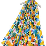 Bright Illustrated Summer Floral Frayed Scarf