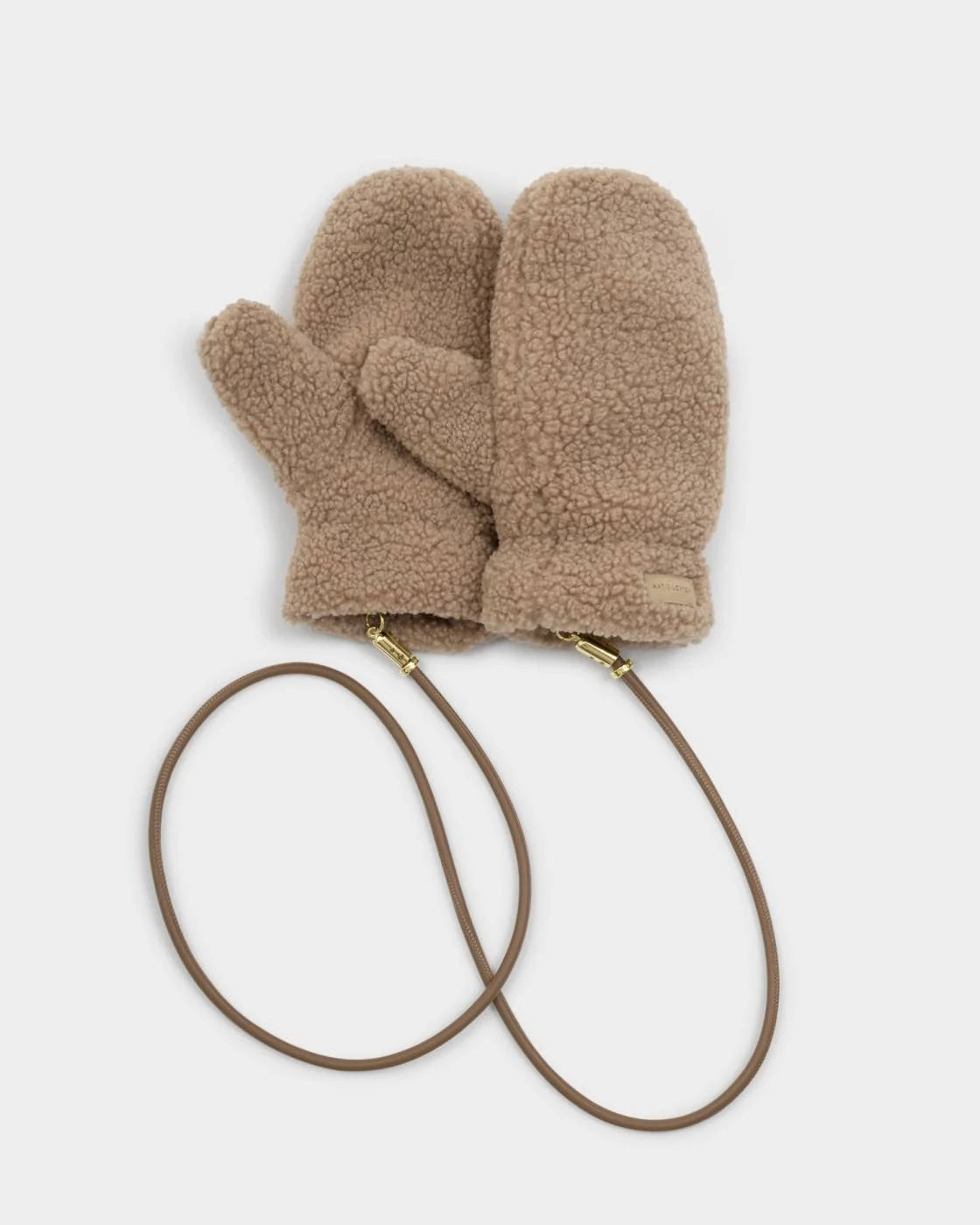 TEDDY MITTENS WITH CORD TAN