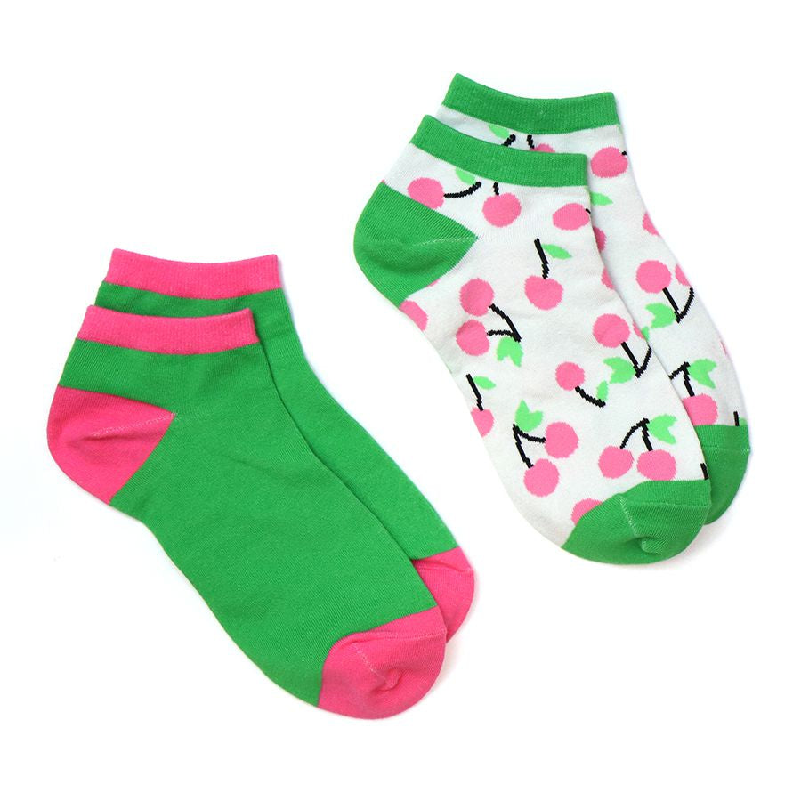 GREEN/PINK CHERRY TRAINER SOCK PAIR