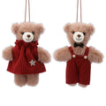 Fabric Hanging Dec 12cm - Mr/Mrs Teddy in Corduroy Outfit, 2as