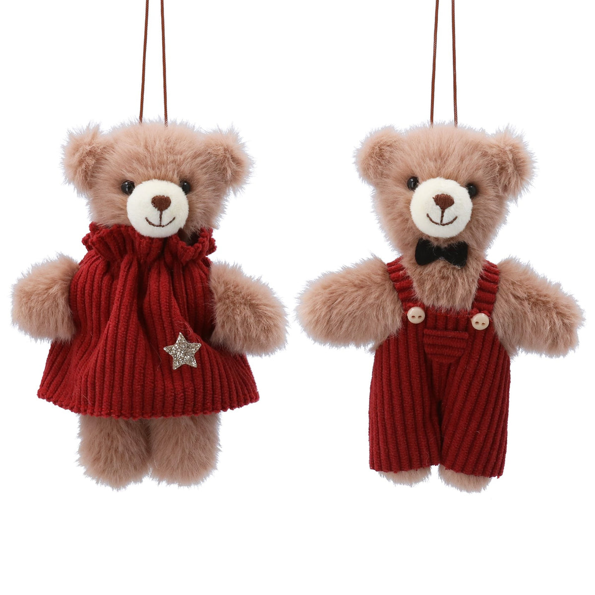Fabric Hanging Dec 12cm - Mr/Mrs Teddy in Corduroy Outfit, 2as