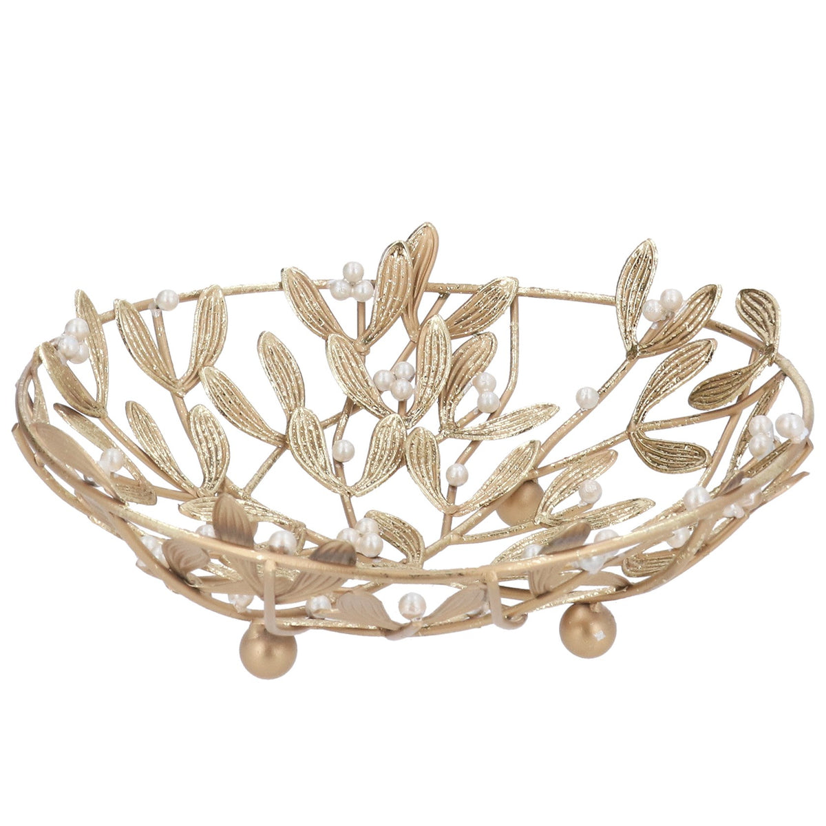 Metal Dec Bowl 27cm - Gold Mistletoe