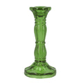 Glass Candlestick 16cm - Green Moulded