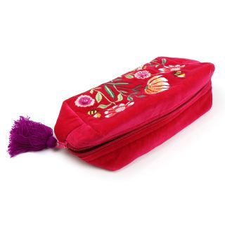 Fuchsia velvet floral bee scene make-up bag