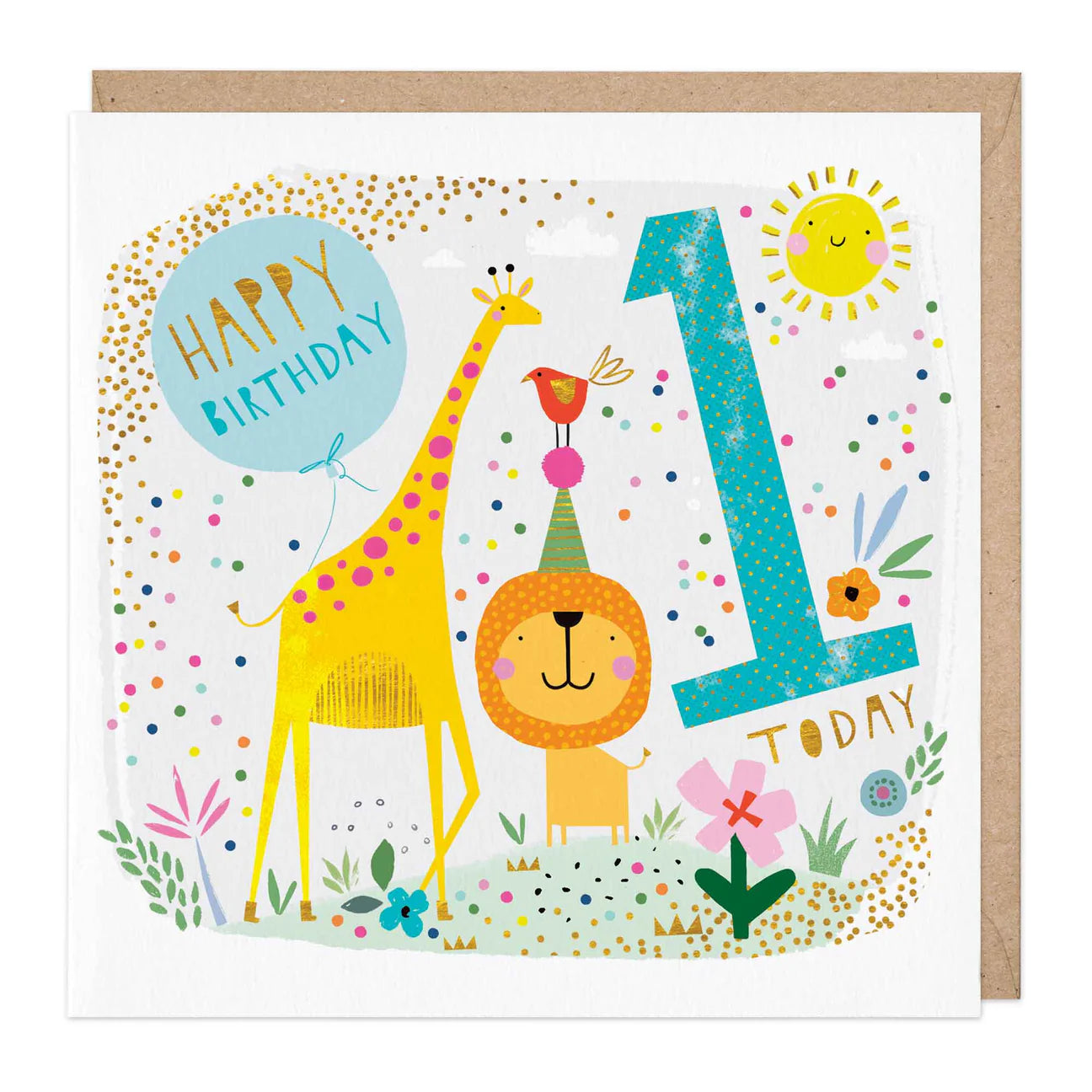 Age 1 Safari Animals Birthday Card