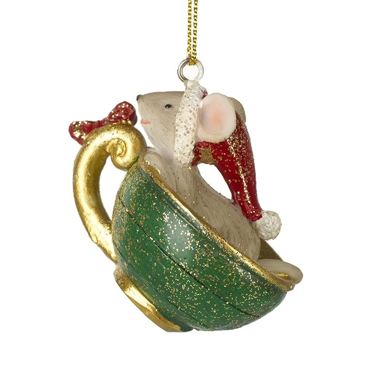 HANGING MOUSE IN TEACUP decoration