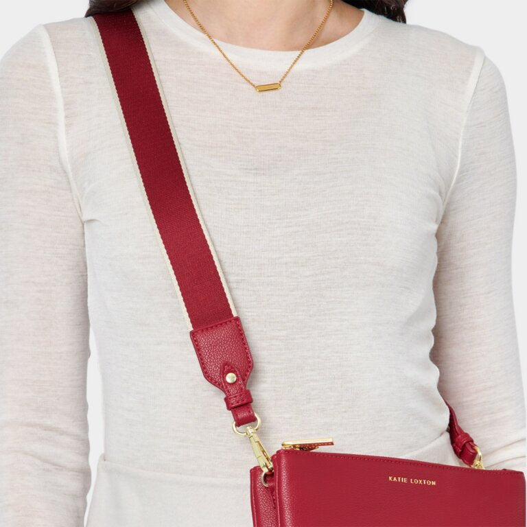 CANVAS STRIPE BAG STRAP GARNET RED