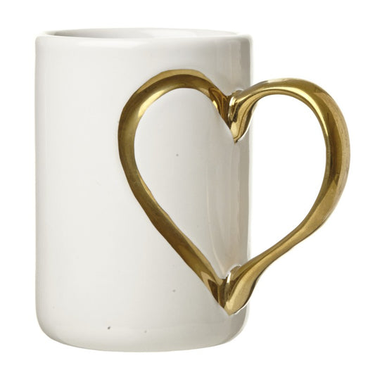 White Mug Gold Heart Handle