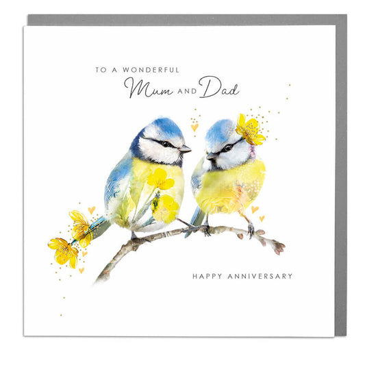 Wildlife Botanical - Blue Tits - Mum And Dad Anniversary