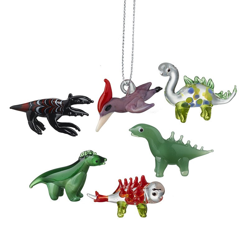 GLASS MINI HANGING DINOSAUR DECORATION SET 6