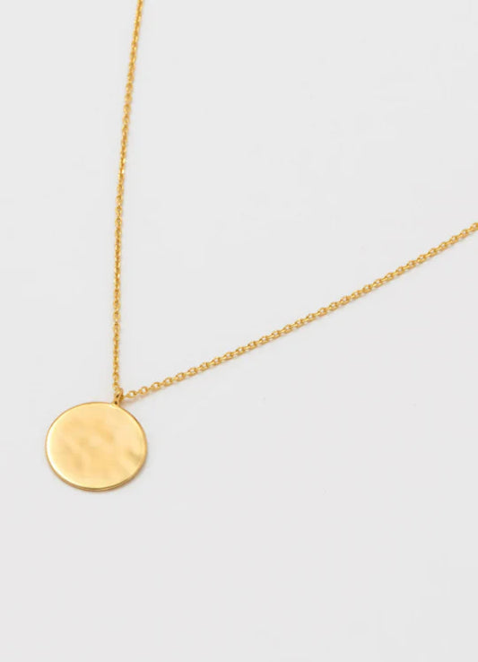 Hammered Disc Pendant Necklace Gold Plated