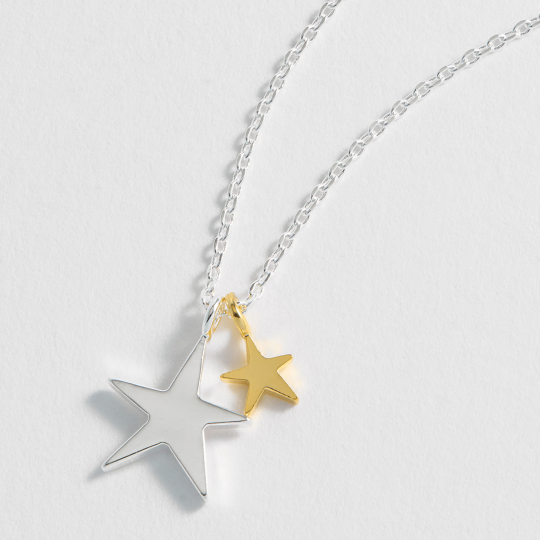 Two Tone Double Star Necklace Silver Plated