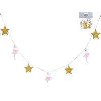 Wood Garland 120cm - Pink Ballerina Mice/Gold Stars