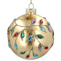 Glass Bauble 8cm - Gold Leaf/Jewels