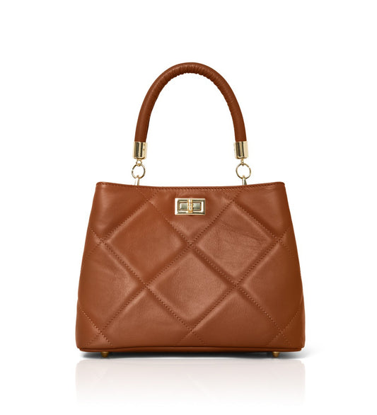 Leather Quilted Handbag Tan