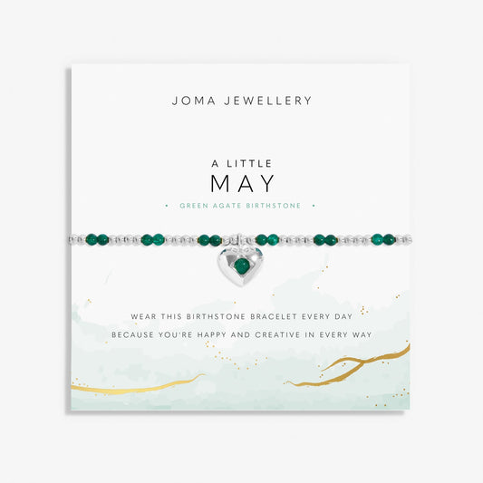BIRTHSTONE A LITTLE | MAY GREEN AGATE | Silver Plated | Bracelet | 17.5cm stretch