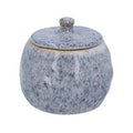 Blue speckled stoneware pot with lid small